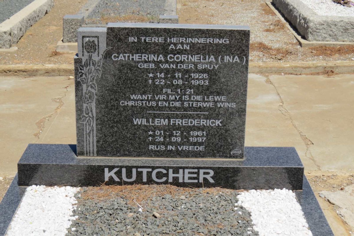 KUTCHER Catherina Cornelia nee VAN DER SPUY 1926-1993 :: KUTCHER Willem Frederick 1961-1997