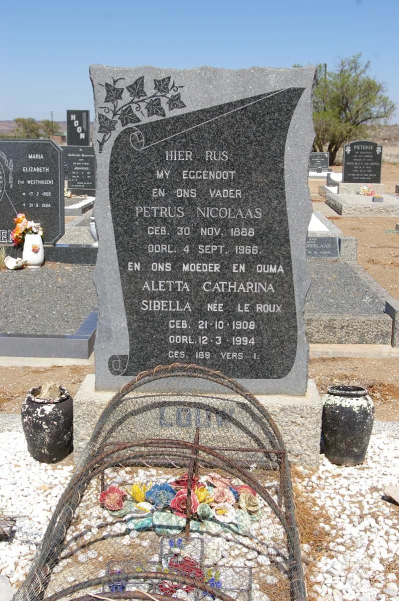 LOUW Petrus Nicolaas 1888-1966 &amp; Aletta Catharina Sibella LE ROUX 1908-1994