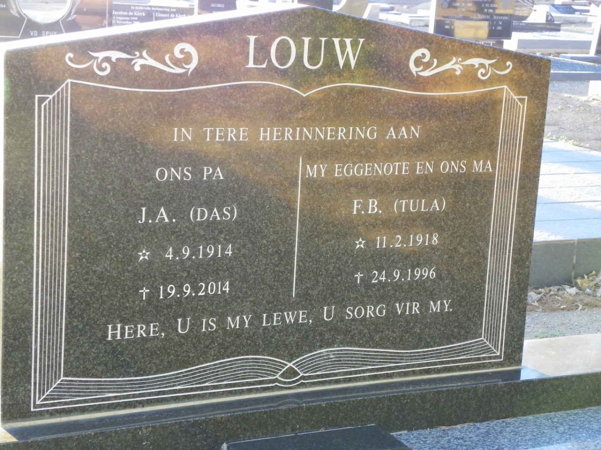 LOUW J.A. 1914-2014 &amp; F.B. 1918-1996