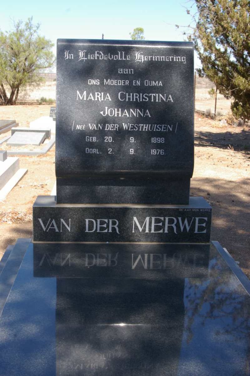 MERWE Maria Christina Johanna, van der nee VAN DER WESTHUIZEN 1898-1976