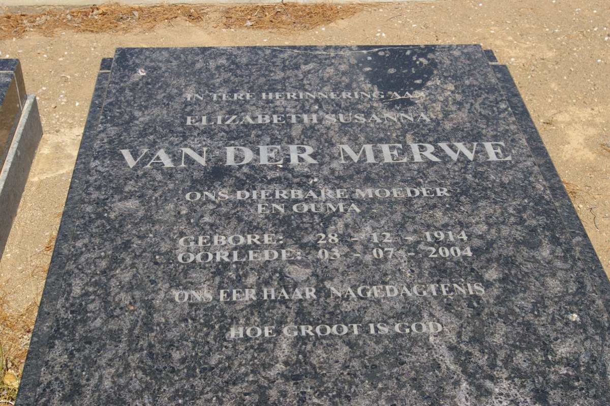 MERWE Elizabeth Susanna, van der 1914-2004