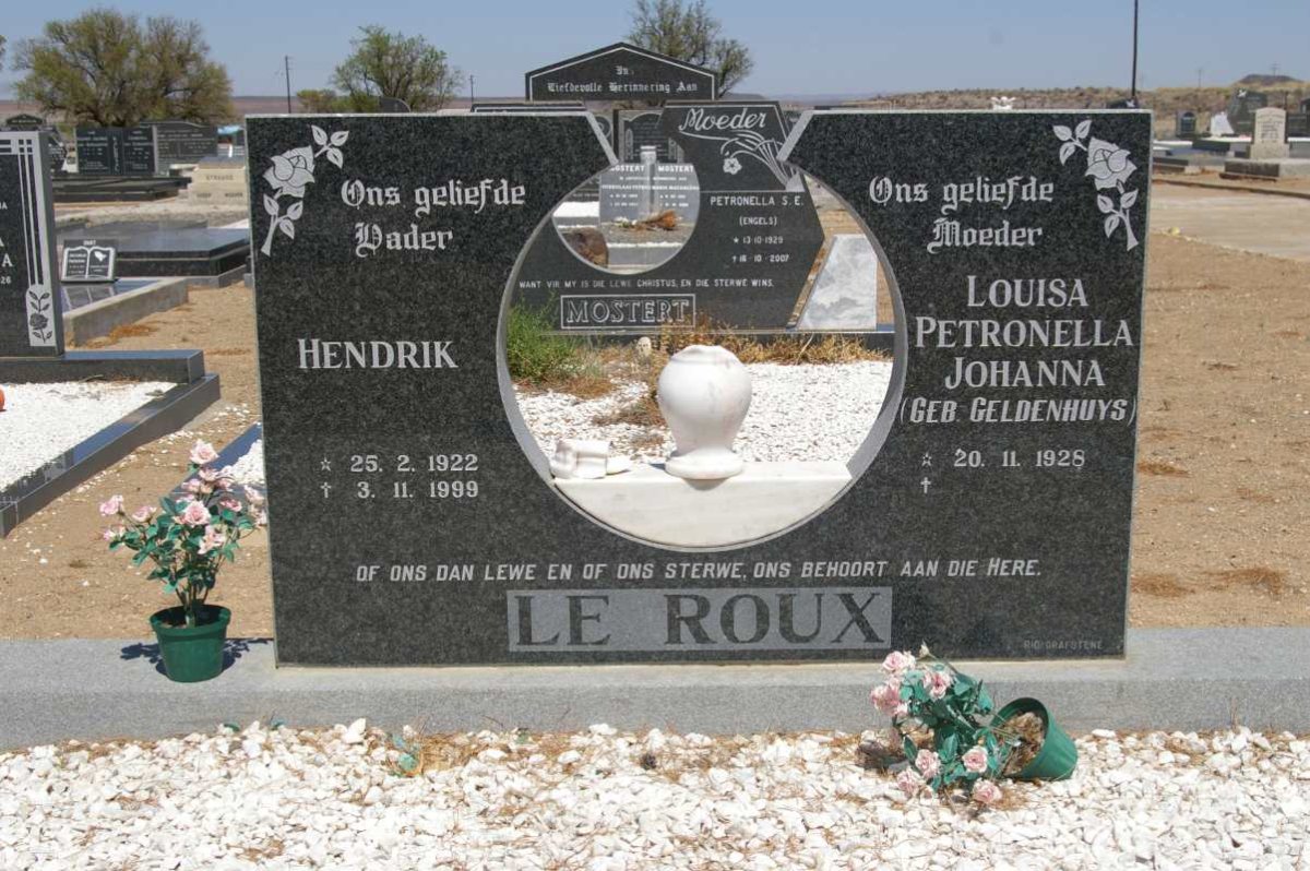 ROUX Hendrik, le 1922 -1999 &amp; Louisa Petronella Johanna GELDENHUYS 1928-