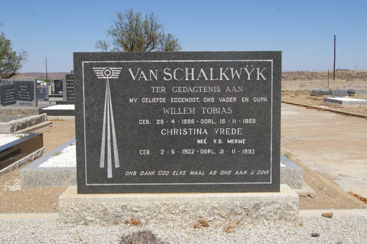 SCHALKWŸK Willem Tobias, van 1895-1969 &amp; Christina Vrede V.D.MERWE 1902-1993
