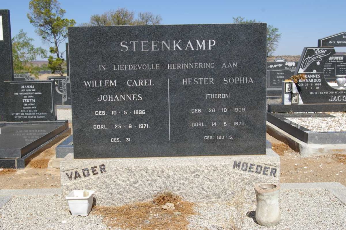 STEENKAMP Willem Carel Johannes 1896-1971 &amp; Hester Sophia THERON 1909-1970