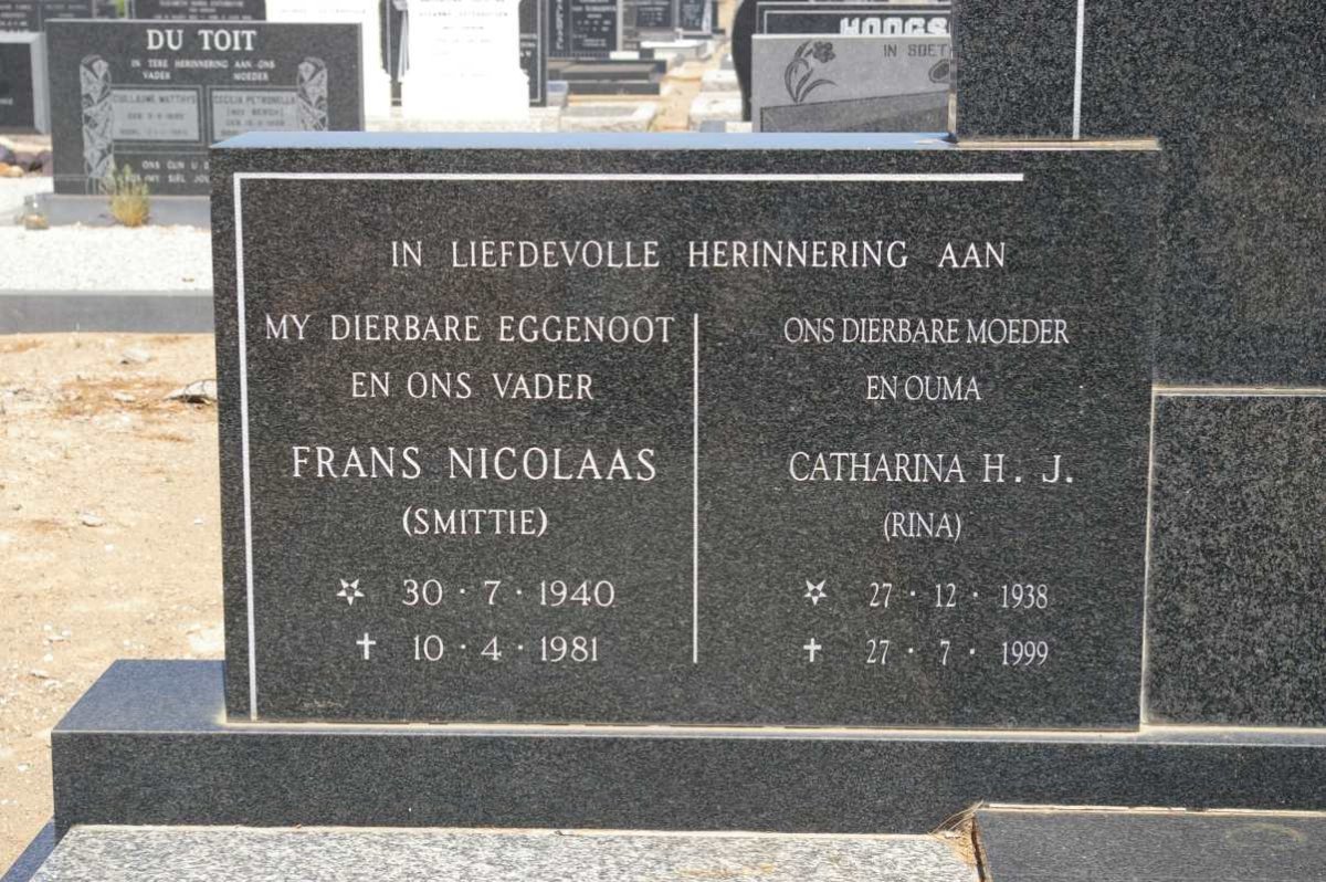 SMIT Frans Nicolaas 1940-1981 &amp; Catharina H.J. 1938-1999