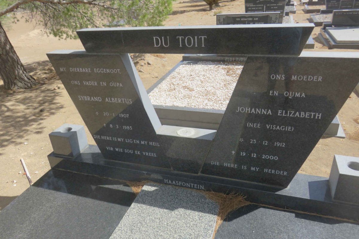 TOIT Sybrand Albertus, du 1907-1985 &amp; Johanna Elizabeth VISAGIE 1912-2000