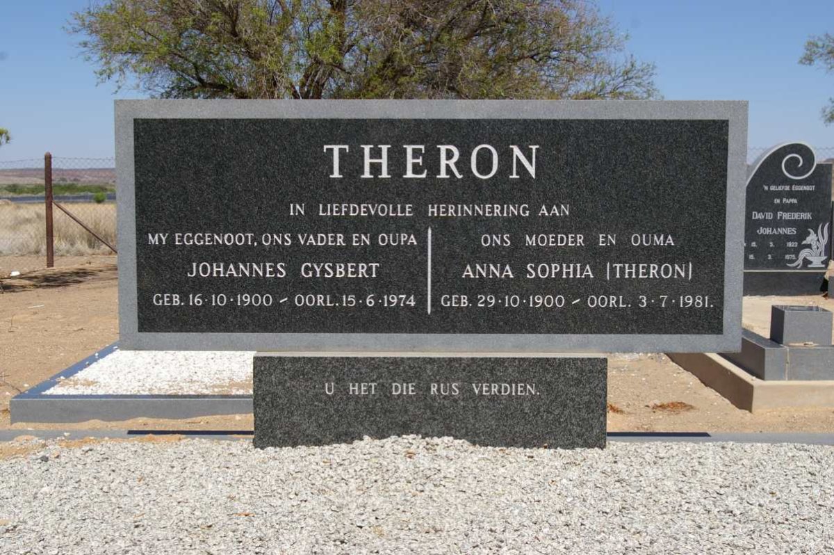 THERON Johannes Gysbert 1900-1974 &amp; Anna Sophia THERON 1900-1981