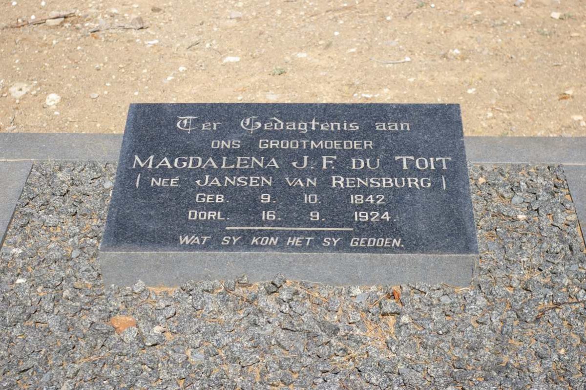 TOIT Magdalena J.F., du nee JANSEN VAN RENSBURG 1842-1924