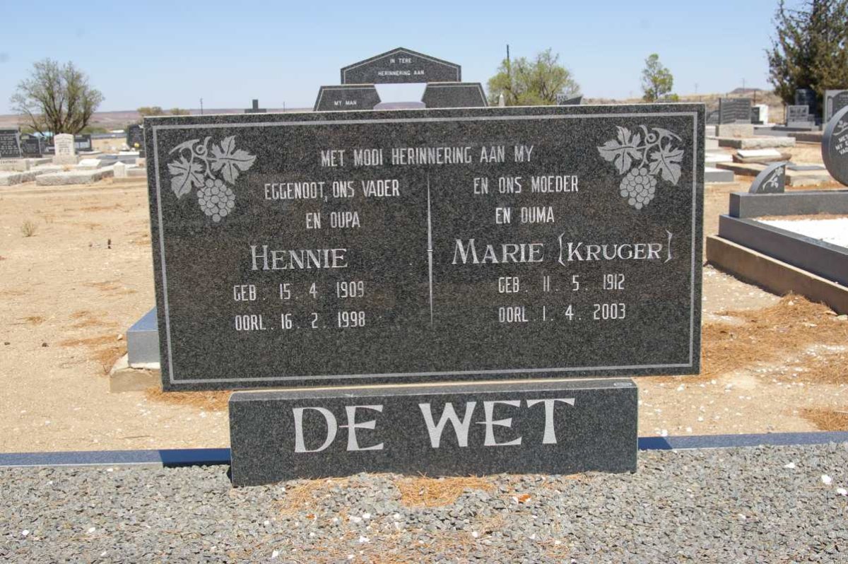 WET Hennie, de 1909-1998 &amp; Marie KRUGER 1912-2003