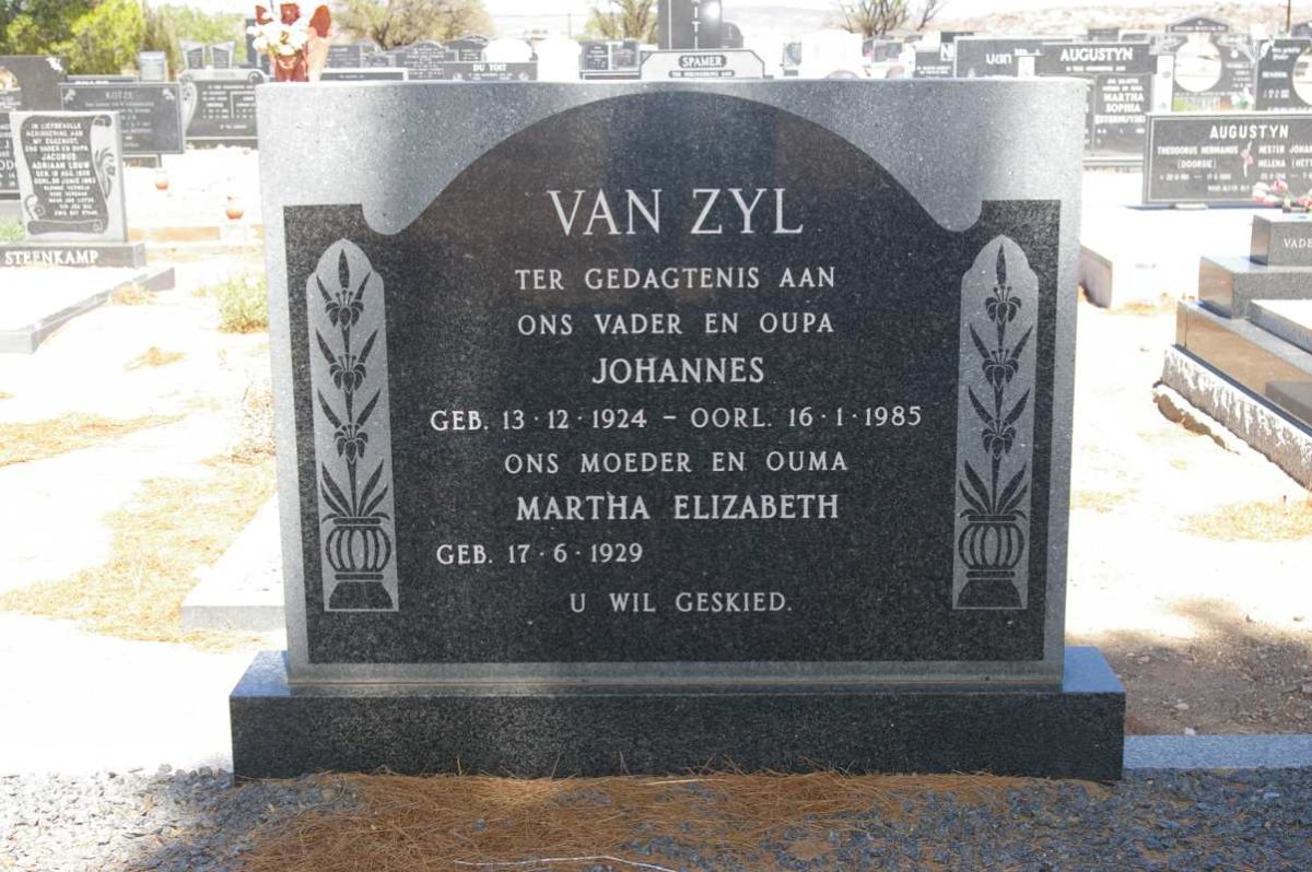 ZYL Johannes, van 1924-1985 &amp; Martha Elizabeth 1929-