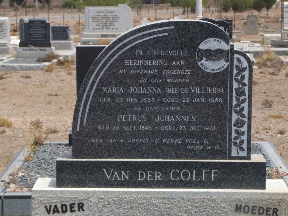 COLFF Petrus Johannes, van der 1886-1972 &amp; Maria Johanna DE VILLIERS 1883-1959