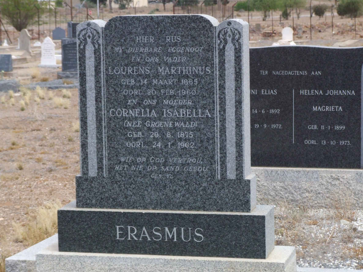 ERASMUS Lourens Marthinus 1865-1960 &amp; Cornelia Isabella GROENEWALD 1875-1962