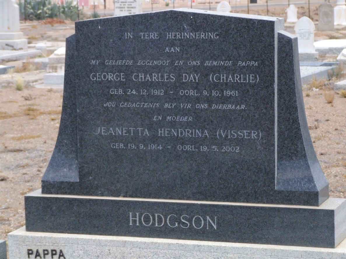 HODGSON George Charles Day 1912-1961 &amp; Jeanetta Hendrina VISSER 1914-2002
