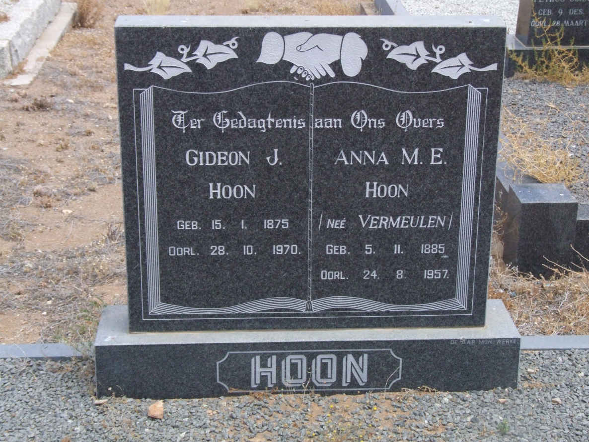 HOON Gideon J. 1875-1970 &amp; Anna M.E. VERMEULEN 1885-1957