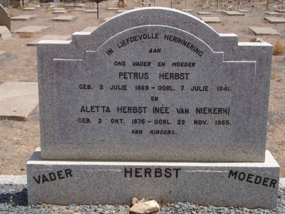 HERBST Petrus 1869-1941 &amp; Aletta VAN NIEKERK 1875-1955
