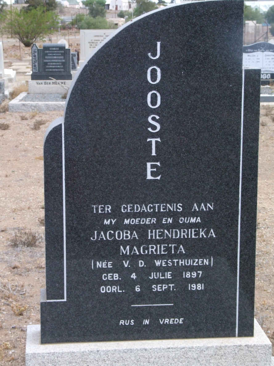 JOOSTE Jacoba Hendrieka Magrieta nee V.D. WESTHUIZEN 1897-1981