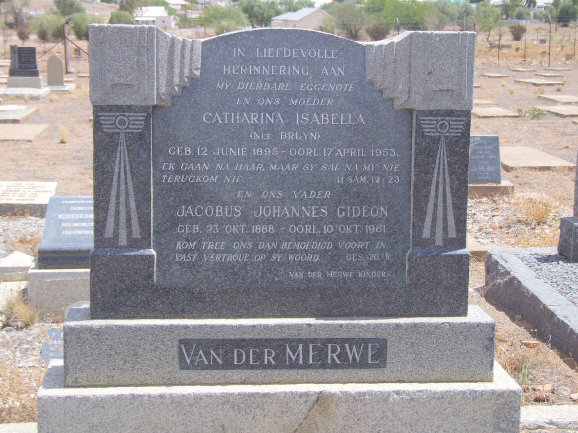 MERWE Jacobus Johannes Gideon, van der 1888-1961 &amp; Catharina Isabella BRUYN 1895-1953