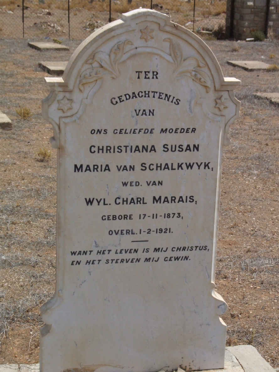 SCHALKWYK Christiana Susan Maria, van formerly MARAIS 1873-1921