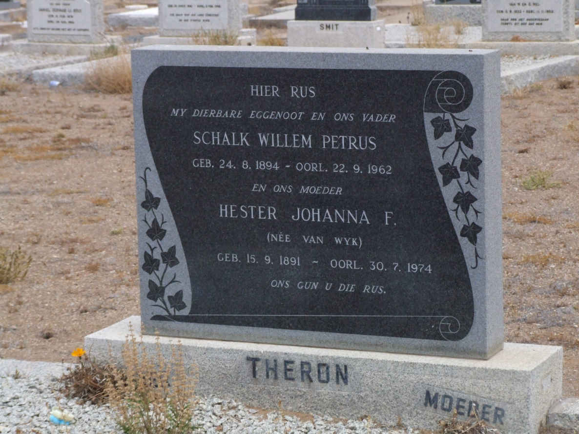 THERON Schalk Willem Petrus 1894-1962 &amp; Hester Johanna F. VAN WYK 1891-1974