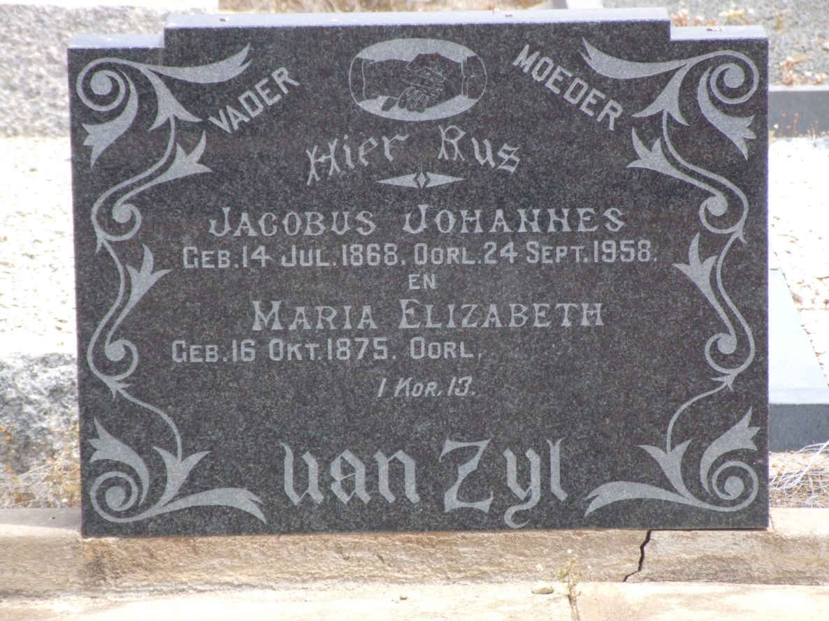 ZYL Jacobus Johannes, van 1868-1958 &amp; Maria Elizabeth 1875-