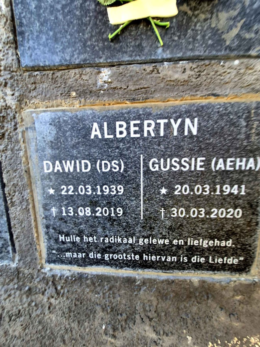 ALBERTYN D.S. 1939-2019 & A.E.H.A. 1941-2020